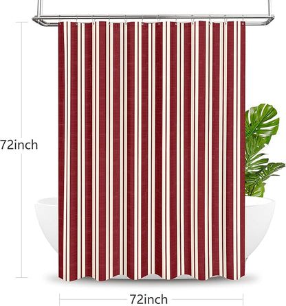 Tititex Cute Candy Cane Striped 140gsm Faux Linen Fabric Shower Curtain, Elegant Classic Burgundy Red Shower Curtain Sets Decoration 72x72 Inch with Hooks