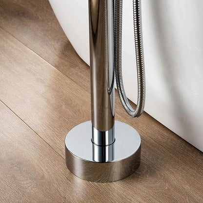 WOODBRIDGE Contemporary Single Handle Floor Mount Freestanding Tub Filler Faucet with Hand shower in Chrome Finish,F0002CHRD