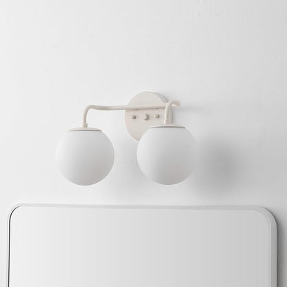 JONATHAN Y 15" Almond Modern Globe Wall Sconce Vanity Light for Bathroom, White Frosted Glass Shade, Midcentury Parisian Bistro Wall Lamp, LED Bulb Included (JYL3535C)