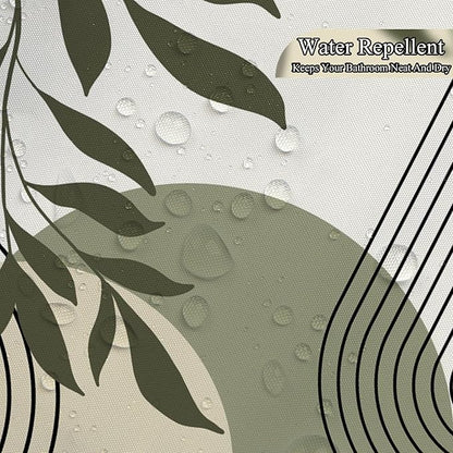 Boho Sage Green Shower Curtain Mid Century Modern Abstract Plant Botanical Bathroom Curtain Minimalist Neutral Geometric Arch Bath Decor Polyester Set with Hooks 48x72 inch