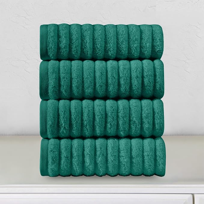 Elegant Comfort Luxury 100% Turkish Cotton Corduroy Ribbed 4 Pack Hand Towel Set 16 x 28 Inch - Absorbent, Super Soft, Quick Dry, Premium Towels for Bathroom, Gym, Spa and Hotel Use, Turquoise
