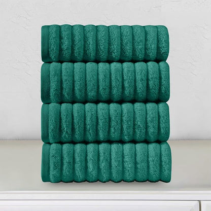 Elegant Comfort Luxury 100% Turkish Cotton Corduroy Ribbed 4 Pack Hand Towel Set 16 x 28 Inch - Absorbent, Super Soft, Quick Dry, Premium Towels for Bathroom, Gym, Spa and Hotel Use, Turquoise