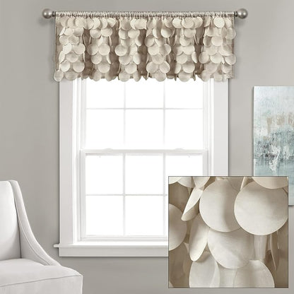 Lush Decor Gigi Valance Curtain Single 70" W x 14" L Wheat - Neutral Valances for Windows - Vintage Kitchen Curtains - Glam Decor - Bathroom Valance