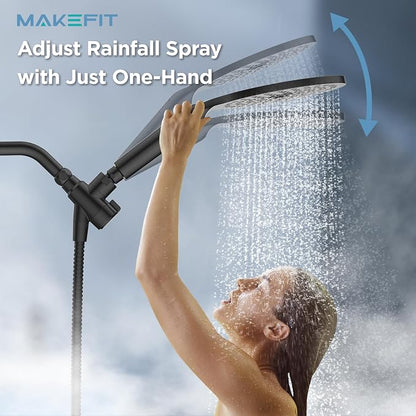 Dual Filtered Shower Heads Combo, High Pressure Rain Shower Head with Handheld Spray Built-in Power Wash, Dual Handheld Shower Head for Hard Water, Remove Chlorine for Healthier Skin-Black