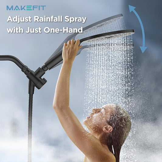 Dual Filtered Shower Heads Combo, High Pressure Rain Shower Head with Handheld Spray Built-in Power Wash, Dual Handheld Shower Head for Hard Water, Remove Chlorine for Healthier Skin-Black