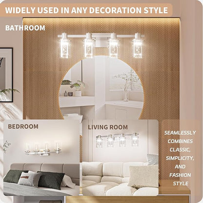 Quntis Brush Nickle Bathroom Lighting Fixtures with 5 Color Mode, 4-Light Dimmable Modern Bathroom Vanity Light Over Mirror, 28 Watt Eye Protection LED Wall Lamp 27 Inch (UL Certified, Bulbs Included)