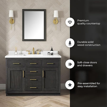 OVE Decors Bailey 48 in. W x 22 in. D x 34.5 in. H Bath Vanity in Matte Black Wood with White Premium Quality Countertop