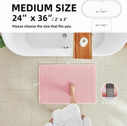 TYUU Waffle Bath Mat, Cute Bathroom Rugs Non Slip, 36x24 Light Peachy Pink | Super Absorbent Quick Dry Bath Rug, Non-Slip Backing, Soft Waffle Washable Farmhouse Bathroom Mats, Tub, Shower & Home Decor