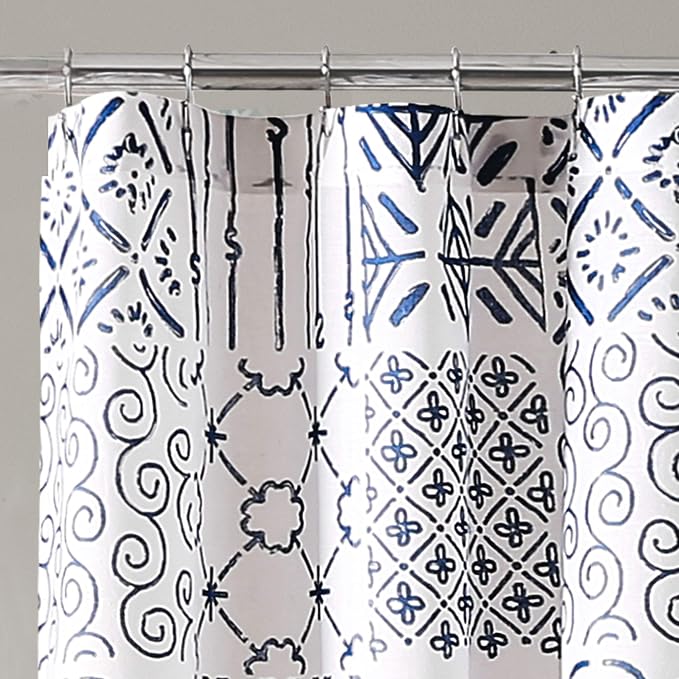 Lush Decor Monique Shower Curtain Single 72" W x 72" L Blue - Fabric Shower Curtains for Bathroom - Blue Bathroom Curtain - Coastal Bathroom Decor