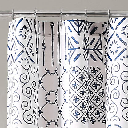 Lush Decor Monique Shower Curtain Single 72" W x 72" L Blue - Fabric Shower Curtains for Bathroom - Blue Bathroom Curtain - Coastal Bathroom Decor