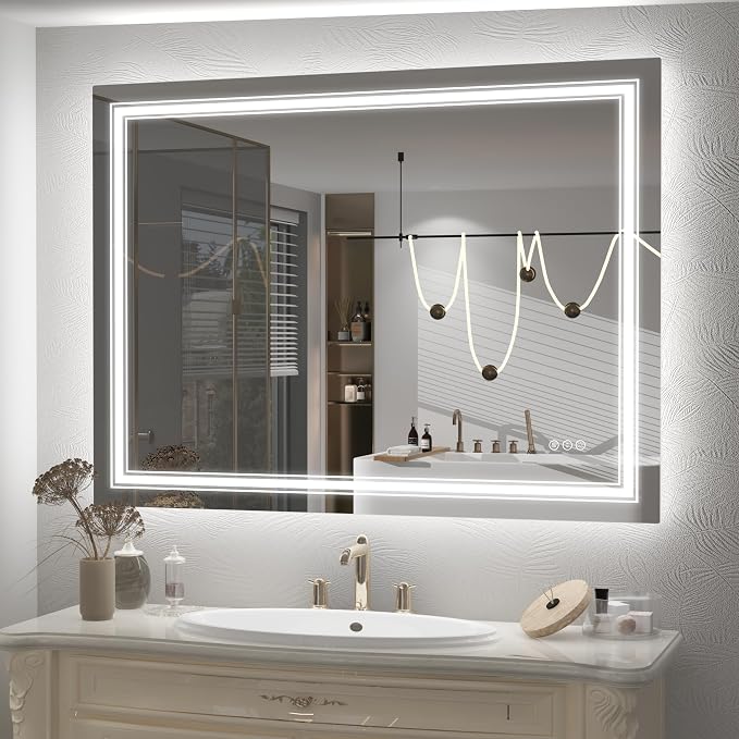 48x32 LED Mirror for Bathroom | Dimmable Vanity Mirror with Lights for Wall, Backlit and Front lit, Anti-Fog, Shatter-Poof, ETL Listed (Horizontal/Vertical)