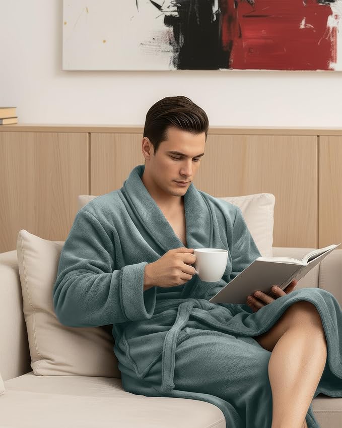 NY Threads Mens Robe, Luxury Plush Fleece Mens Bathrobe, Spa Bath Robe for Men