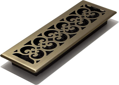 Decor Grates SPH414-A Scroll Design Floor Register, 4x14, Antique Brass Finish