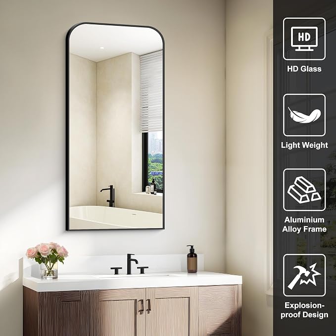 COFENY Bathroom Mirror, 20x40 inch Black Rectangle Wall Mounted Mirror with Thin Frame, Bathroom Vanity Mirrors for Over Sink, Entryway, Living Room, Bedroom