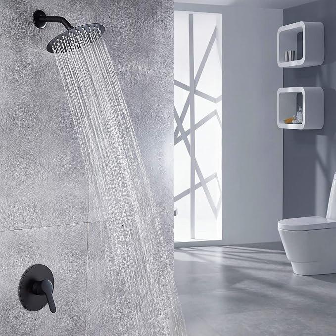 Voolan High Pressure Rain Shower Head - Rainfall Shower head Made of 304 Stainless Steel - Comfortable Shower Experience Even at Low Water Flow (6 Inch, Black)