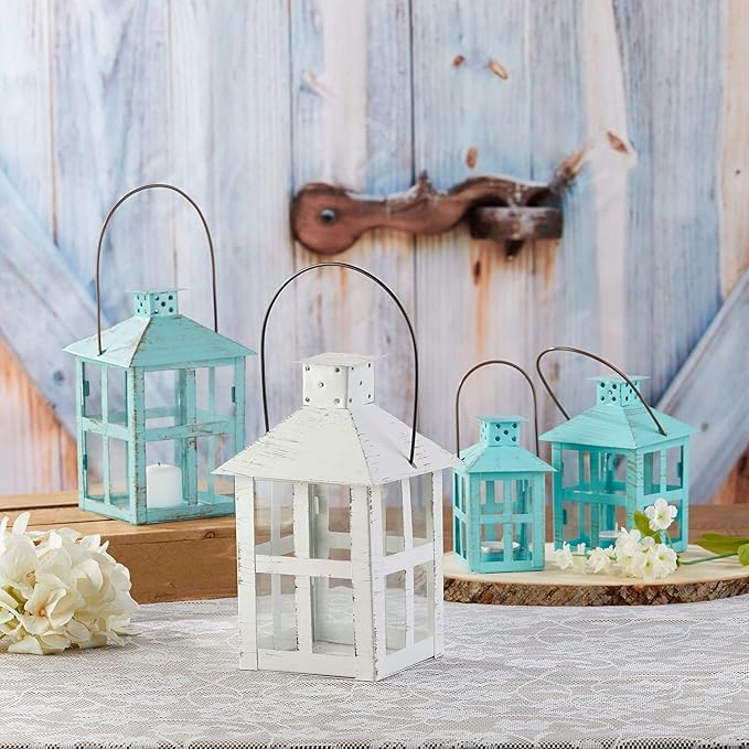 Kate Aspen 9 Inch White Vintage Distressed Rustic Candle Holder Decorative Lantern, Wedding Decoration, Farmhouse Decor, Table Centerpiece, Home Shelf Decor