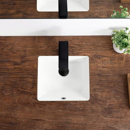 14 Inch Small Undermount Bathroom Sink White Ceramic Rectangular Under Counter Bathroom Sink for Cabinet Porcelain Vanity Sinks,Overflow Type (14.4"x12.7")