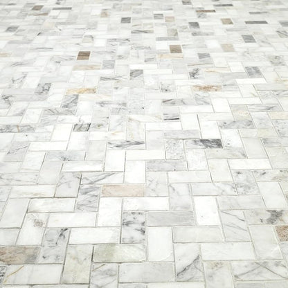 MSI Arabescato Venato White 1 in. x 2 in. Herringbone Honed Marble Mesh Mounted Mosaic Tile for Bathroom, Kitchen Backsplash, Accent Wall Tile, and Shower Wall Tile