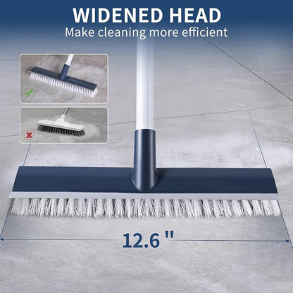 BOOMJOY Floor Scrub Brush with 57" Long Handle, 12" Wide Head, 2 in 1 Scrape and Brush, Stiff Bristle for Cleaning Bathroom, Patio, Kitchen, Tile, Wall and Deck