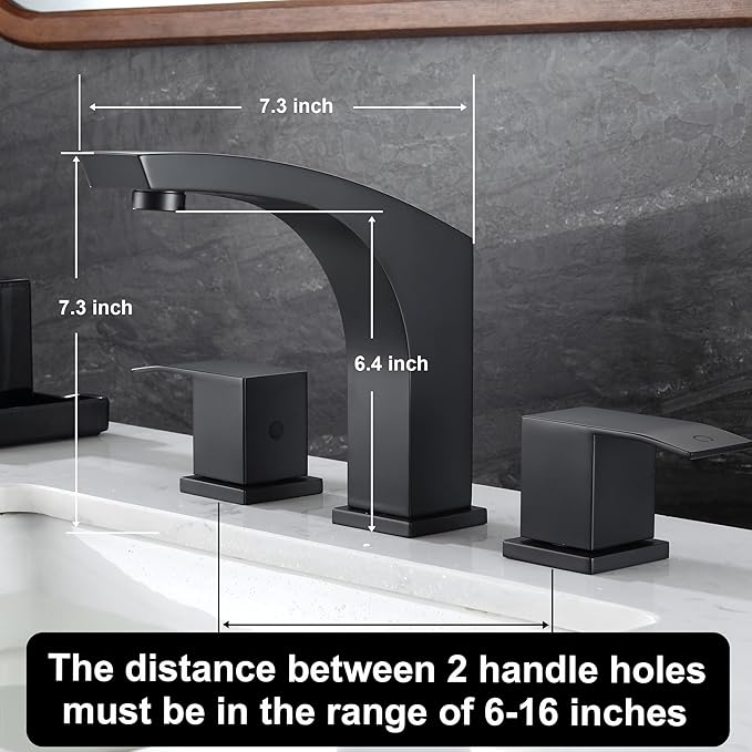 3 Hole Bathroom Faucet Matte Black, 2 Handle 8 inch Widespread Bathroom Sink Faucet with Pop Up Drain and cUPC Supply Hose, Black Bathroom Vanity Faucet 3 Hole WI37151BK