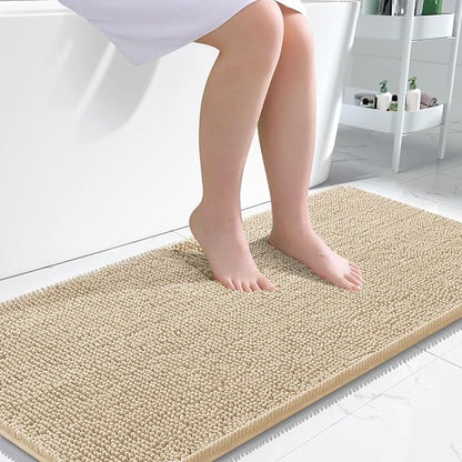 OLANLY Bathroom Runner Rugs 47x24, Extra Soft Absorbent Chenille Bath Rugs | Beige, Quick-Drying Rubber Backing, Machine Washable Long Bath Mat for Bathroom Floor, Tub and Shower, Home Decor Accessories