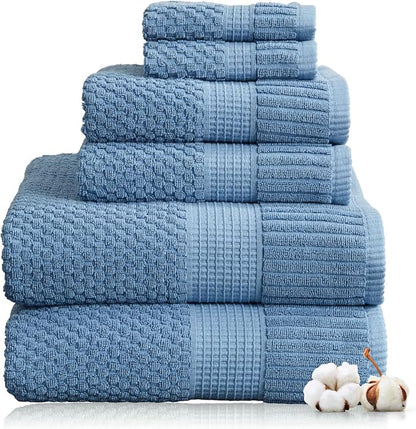 100% Cotton 6 Piece Bath Towel Set | Blue Towels | Oeko‑TEX Standard 100 | Soft & Absorbent, Quick‑Dry | Trinity Collection - Blue Shadow