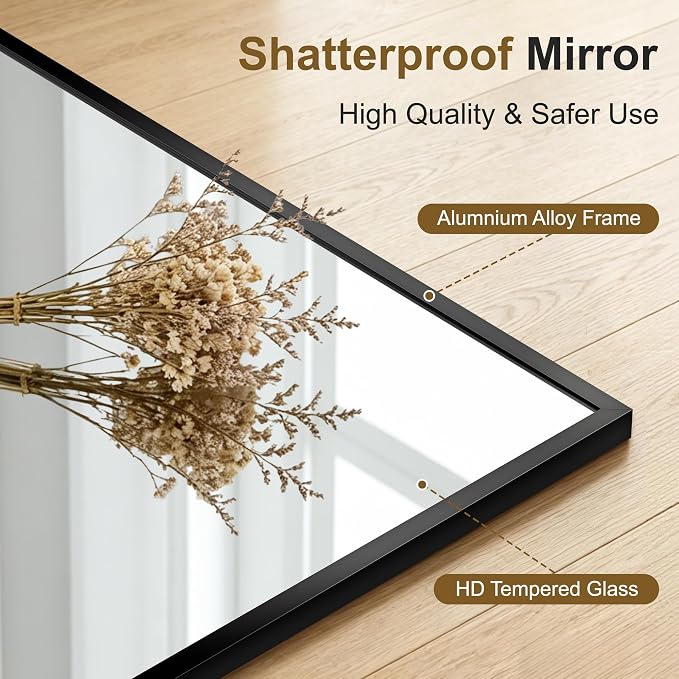 Bathroom Vanity Mirror for Over Sink, 36x24 Inch Matte Black Mirror | Shatterproof Tempered Glass, Anti-Rust Metal Frame, Rectangle Wall Mirrors for Bedroom, Living Room & Entryway
