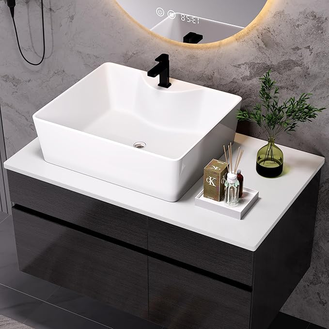 31.5" Floating Bathroom Vanity with Sink, Soft Closing Drawers, Solid Wood Modern Single White Bathroom Vanity Cabinet with Drawers and Shelves, Wall Mounted
