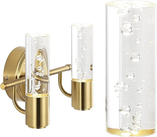 JONATHAN Y 10.75" Brass Gold Modern Integrated LED Vanity Light Wall Sconce for Bathroom, Clear Bubble Acrylic Shade Minimalist Art Deco Light for Hallway, Entryway, 4000K (JYL7223B)