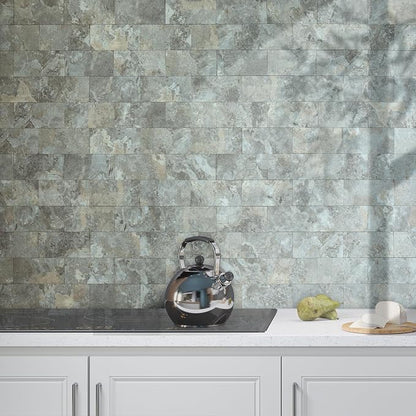 AULIGET 100-Piece Faux Stone Peel and Stick Backsplash Wall Tiles, 3" x 6" Grey & Brown Slate PVC Stick on Tile for Backsplash Kitchen, Bathroom, Laundry Room, Camper, Fireplace