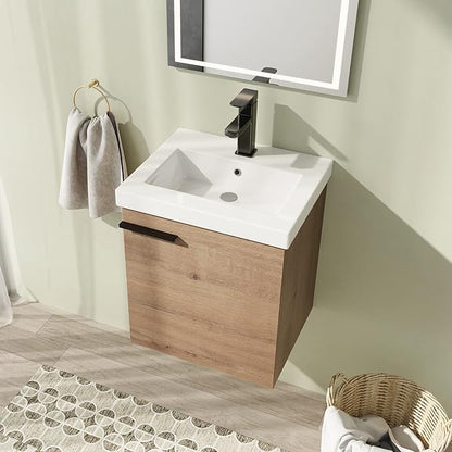 18" Bathroom Vanity with Sink, 18 Inch Floating Bathroom Vanity for Small Space, Modern Bathroom Vanity, Brown Wall Mounted Cabinet Set（017）