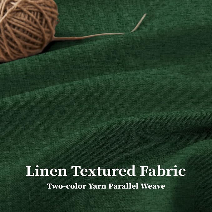 BTTN 72x78 Boho Scalloped Linen Textured Cloth Shower Curtain Set, Emerald | Long Size, 230GSM Waterproof Polyester, Heavy Duty Fabric, 12 Plastic Hooks, Elegant Modern Farmhouse Style, Machine Washable