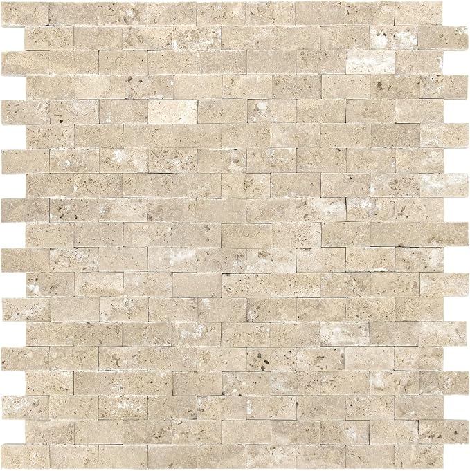 SUNWINGS 5-Sheet Peel and Stick Mosaic Natural 3D Stone Self Adhesive Travertine Tiles, 10.63" x 11.22" Stick on Backsplash for Kitchen Bathroom Fireplace Vanity, Beige
