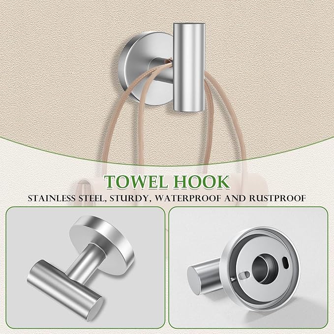 5-Piece Towel Bar Set Brushed Nickel Bathroom Hardware Set Include Towel Bar Towel Ring Paper Towel Holder Coat Hooks Stainless Steel Wall-Mounted 23.6 in