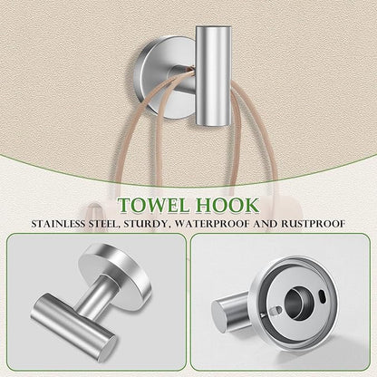 5-Piece Towel Bar Set Brushed Nickel Bathroom Hardware Set Include Towel Bar Towel Ring Paper Towel Holder Coat Hooks Stainless Steel Wall-Mounted 23.6 in