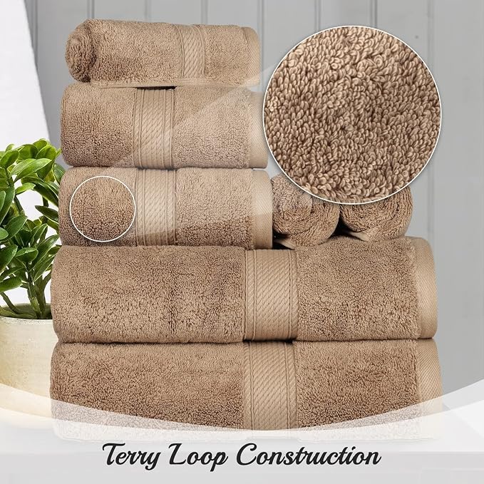 Superior Egyptian Cotton Ultra Plush & Absorbent, 8 Piece Set, Latte | Quick Dry, Soft Luxury Towel Set, Bath Essentials, Guest Bath, Spa, 2 Bath, 2 Hand, 4 Face Towels, Madeline Towels