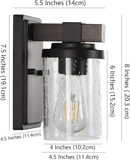 JONATHAN Y 4.5" Oil Rubbed Bronze LED Vanity Light, Rustic Farmhouse Sconce, Clear Seeded Glass Shade, Industrial Wall Lamp for Bathroom Mirror, Kitchen Sink, LED Bulb JYL7507A