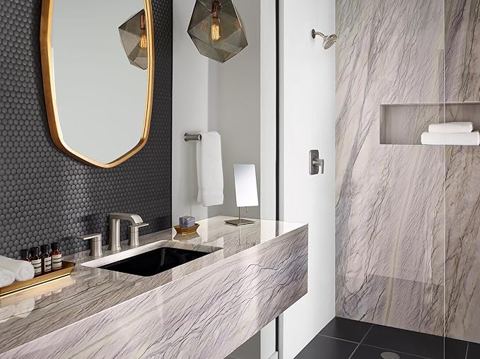 Moen Genta LX Pressure Balancing Eco-Performance Modern Shower Trim with Showerhead and Lever Handle, Posi-Temp Valve Required, Brushed Nickel, T2472EPBN