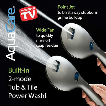 AquaCare New 8-mode High Pressure Handheld Shower Head w/ 2-way Power Wash | Stay Clean Nozzles, Dual Power Wash for Tub, Tile & Pets, Long 6 ft. Stainless Steel Hose, Wall & Overhead Brackets / Modern