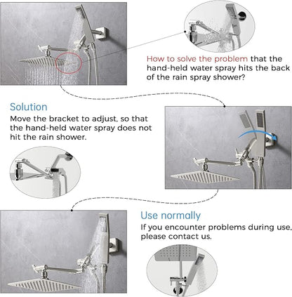G-Promise All Metal 8" Rain Shower Head with Handheld for Bathroom Upgrade | All Metal, Built to Last, Easy Install, Adjustable Height & Angle for All Heights, Extra Long Hose, Modern Upgrade