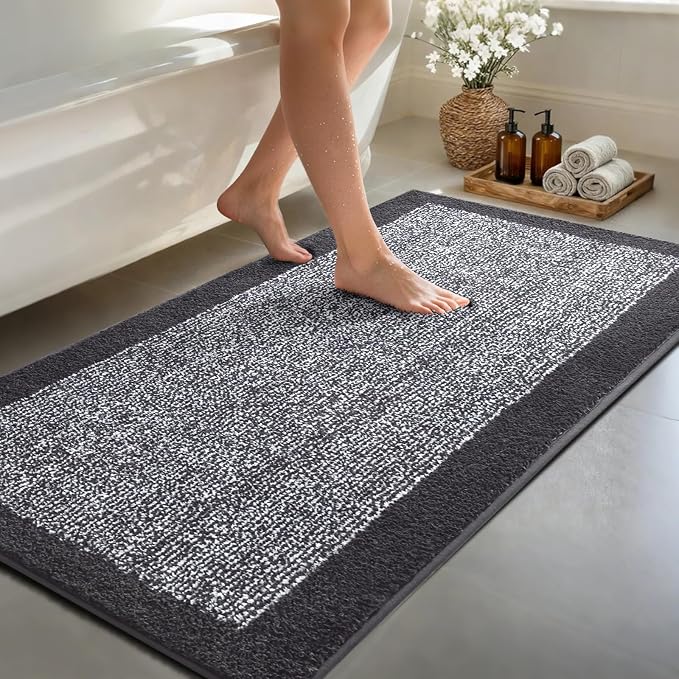60x24 Long Bathroom Rugs Washable Non Slip, Dark Grey Bath Mat for Bathroom Floor Tub, Soft Absorbent Quick Dry Mats for Shower, Bathtub,Home Decor