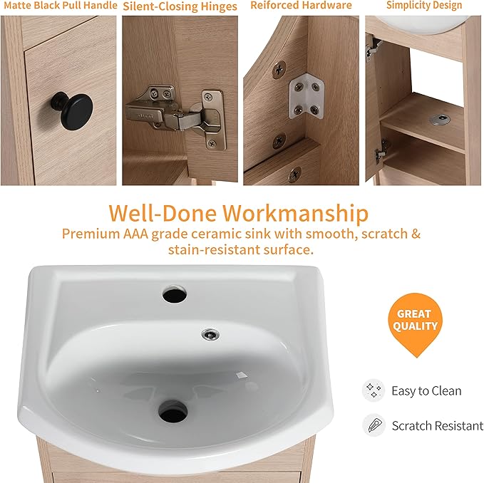 22" Floating Bathroom Vanity with Sink, 22 Inch Wall Mounted for Small Bathrooms, Soft-Close Door Cabinet with White Ceramic Basin & Waterproof Plywood, Modern Space Saving Vanity, White