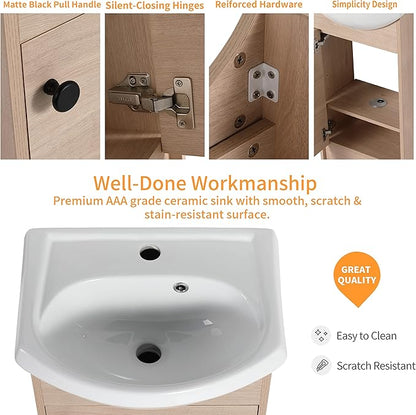 22" Floating Bathroom Vanity with Sink, 22 Inch Wall Mounted for Small Bathrooms, Soft-Close Door Cabinet with White Ceramic Basin & Waterproof Plywood, Modern Space Saving Vanity, White