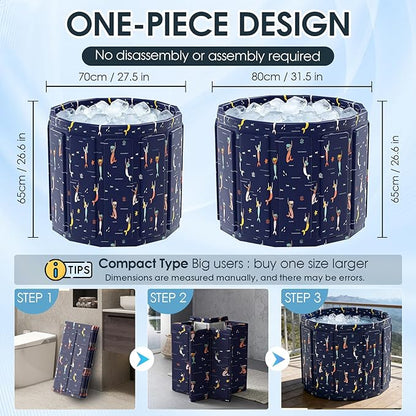 Portable Bathtub for Adult, Foldable Soaking Bathtub for Hot SPA&Ice Bath, Foldable Small Bathtub collapsible bathtub for Bathing, 6-layer Insulated portable tub,Space-saving (Blue Fish 25.9X27.5IN)