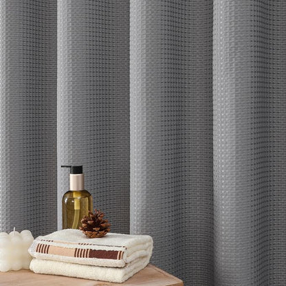 Gray 256GSM Heavy Duty Waffle Weave Shower Curtain, 36"x72" | Small Size Bath Curtain with Rustproof Grommets & Weighted Hem for Bathroom, Hotel, RV