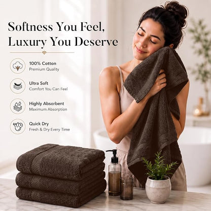 DAN RIVER 600 GSM Cotton Large Bath Towels Set of 4, 27 x 54 Inches, Brown | Larger & Lighter Weight Towels for Bathroom - Highly Absorbent & Quick Dry 100% Cotton Bath Towel Set for Home, Spa & Hotel