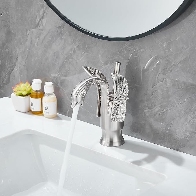 Bathroom Faucet Brushed Nickel Swan Single Handle 1 Hole Bathroom Vanity Faucet Basin Tap Deck Mount Lavatory