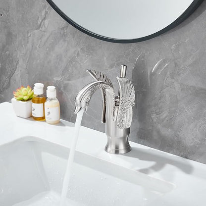 Bathroom Faucet Brushed Nickel Swan Single Handle 1 Hole Bathroom Vanity Faucet Basin Tap Deck Mount Lavatory