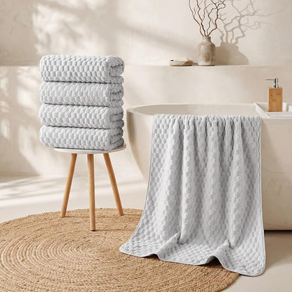 REDKISS 4 Pack Gray Microfiber Bath Towels - Extra Large Waffle Towels Set for Bathroom, Super Absorbent Towel Set of 4 Lagre, Quick Dry Bathroom Towel for Spa, Gym,Travel, Lint Free, Ultra Soft