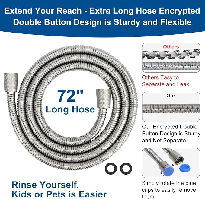 Shower Head with Handheld - All Metal Holder and Long Hose, High Pressure | All Metal Holder and Long Hose, Multi Mode Adjustment High Pressure Showerhead Sprayer